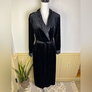Oscar de la Renta Pink Label Velvet Robe M Black Paisley Trim Loungewear Glam